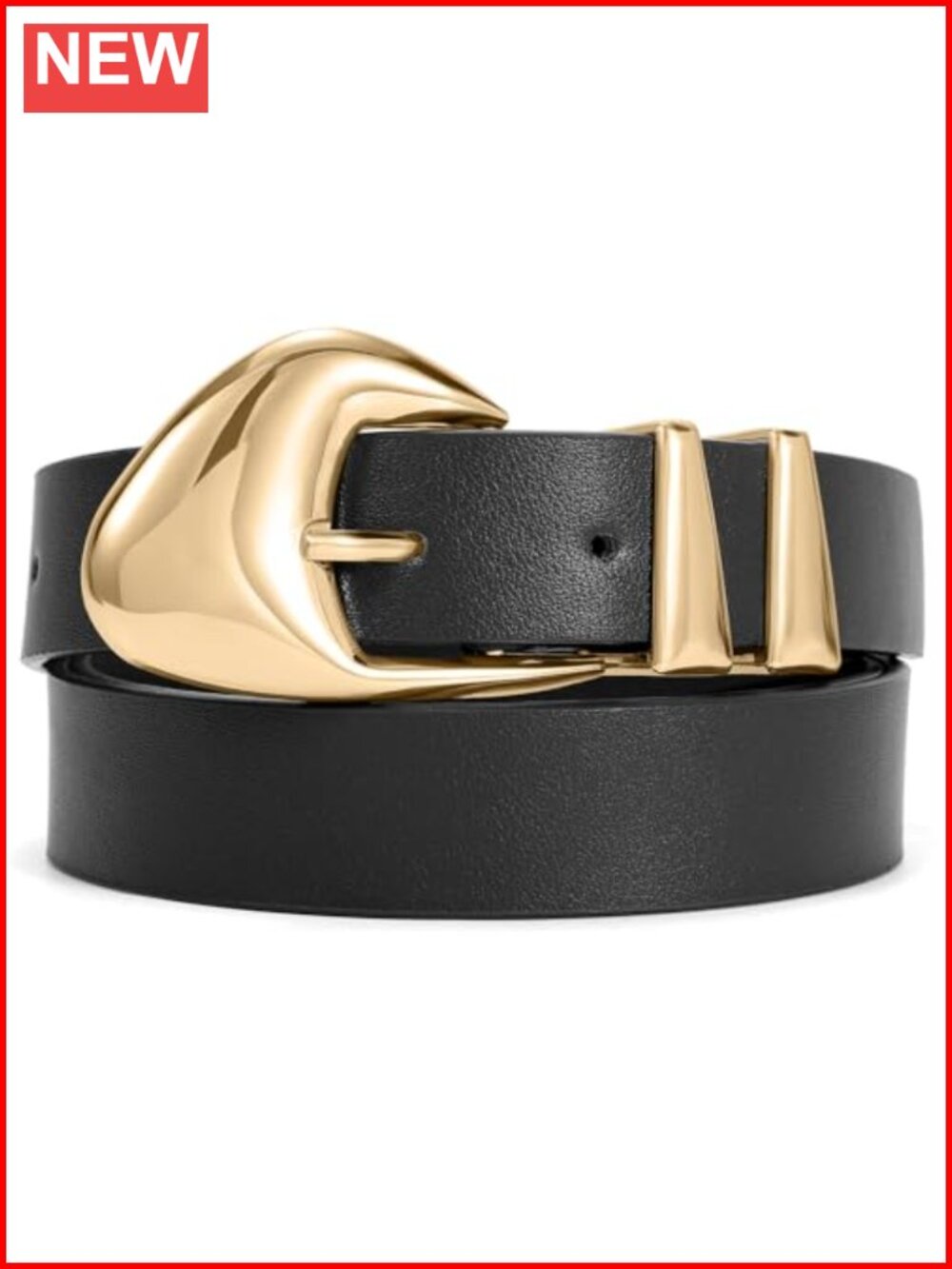 Women's Synthetic Leather Belt with Gold Buckle for Jeans Pants